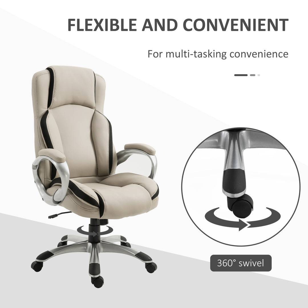 Vinsetto Office Chair PU Leather Executive on Rolling Wheels Task Computer Height Adjustable Swivel Ergonomic, Greige and Black