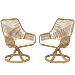 Outsunny Outdoor Swivel Dining Chairs Set of 2, Patio Rattan Chairs with Soft Cushions for Garden, Backyard, Poolside, Khaki