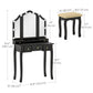 HOMCOM Makeup Vanity Desk with Mirror and Stool, Vanity Set with 10 LED Lights, 5 Drawers and 3 Compartments, Black