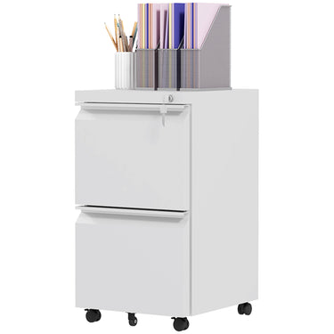 Vinsetto Mobile Vertical Filing Cabinet with Lock, 2-Drawer Steel File Cabinet with Adjustable Hanging Bar for Letter, A4 and Legal Size, White