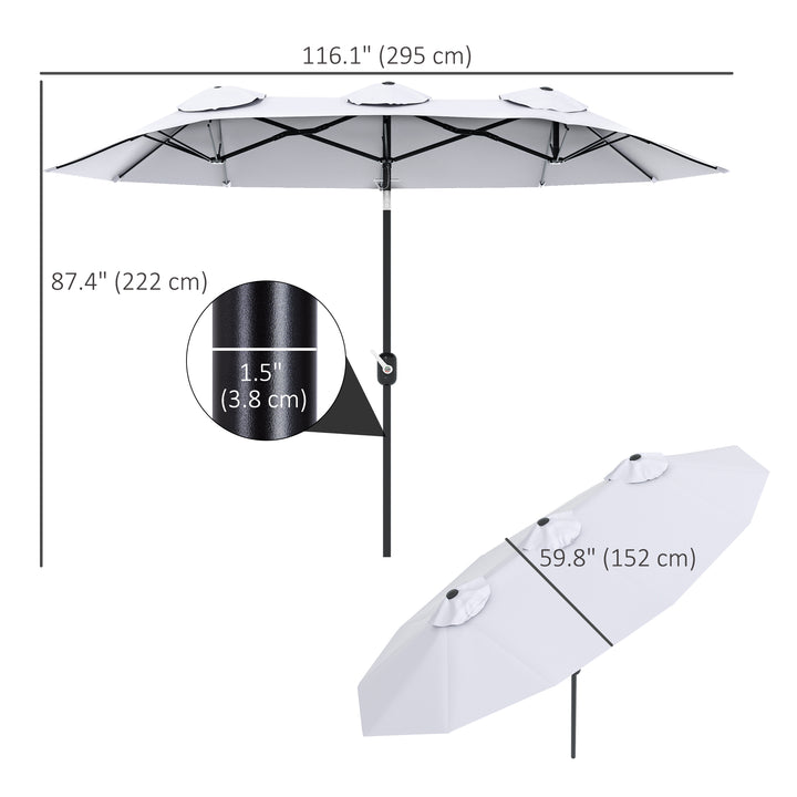Outsunny 9.7' Double-sided Outdoor Patio Umbrella with Tilt, Crank and Vents, Cream White