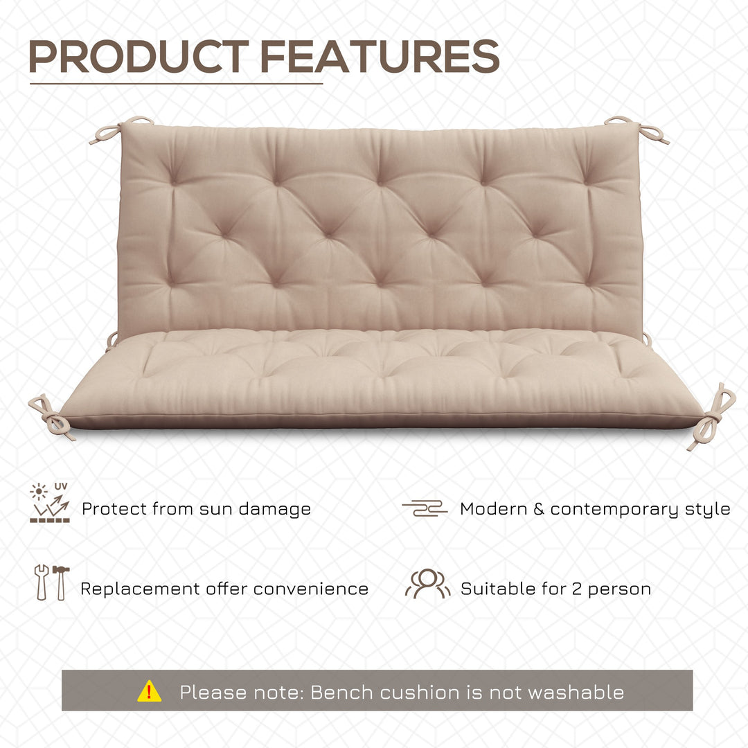 Outsunny 2 Seater Garden Bench Cushion, Soft Thick Outdoor Non-Slip 2 Seater Soft Pad With Backrest for Garden Patio, 47" x 43" x 5", Light Grey