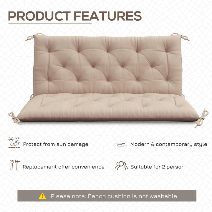 Outsunny 2 Seater Garden Bench Cushion, Soft Thick Outdoor Non-Slip 2 Seater Soft Pad With Backrest for Garden Patio, 47" x 43" x 5", Light Grey