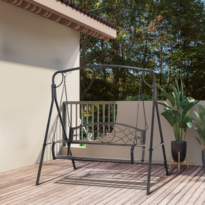 Outsunny 2 Seater Porch Swing Chair, Weather Resistant Outdoor Swing Seat with Metal Frame for Garden, Backyard, Lawn, Black