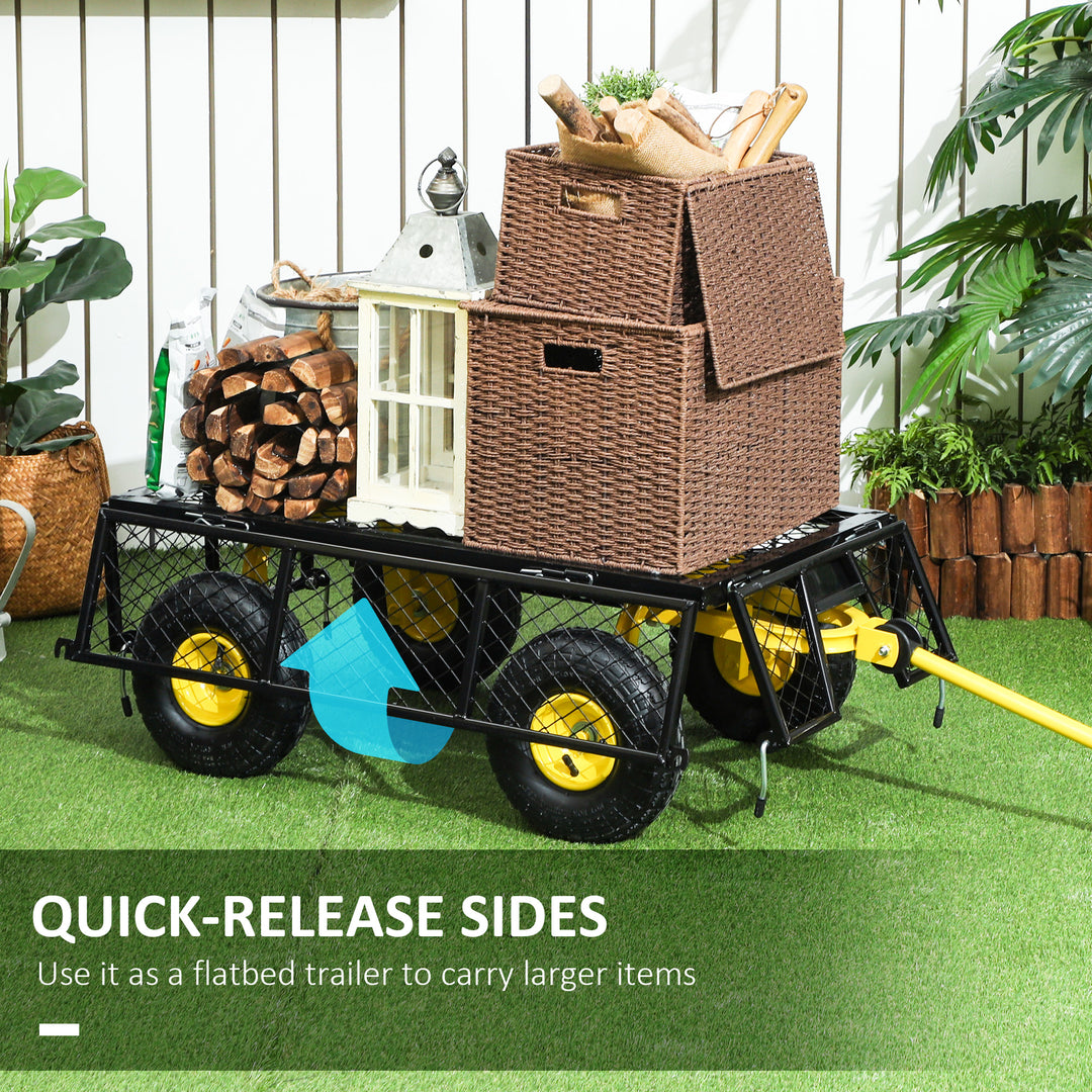 Outsunny 342L Utility Wagon Cart with Removable Mesh Sides to Convert into Flatbed for Beach Lawn Yard