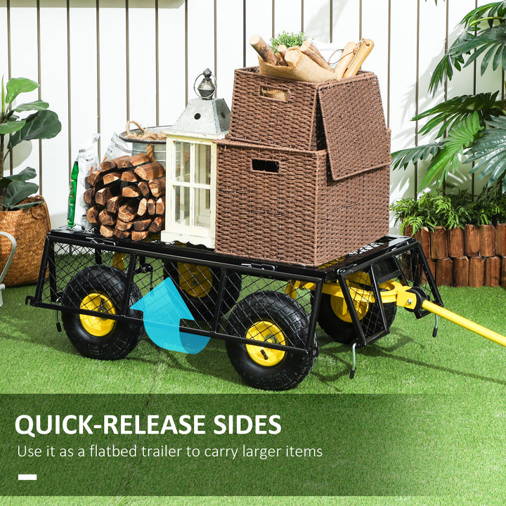Outsunny 342L Utility Wagon Cart with Removable Mesh Sides to Convert into Flatbed for Beach Lawn Yard