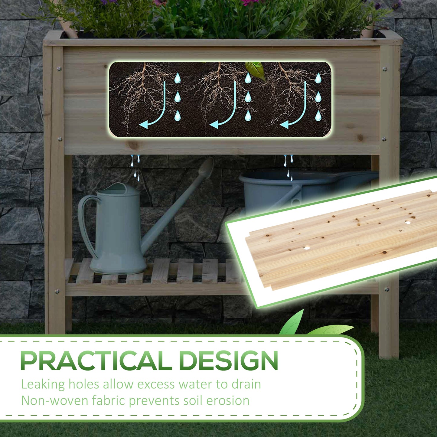 Outsunny Elevated Planter Box with Storage Shelf for Flowers, Vegetables, and Herbs, 36" x 16" x 32", Natural