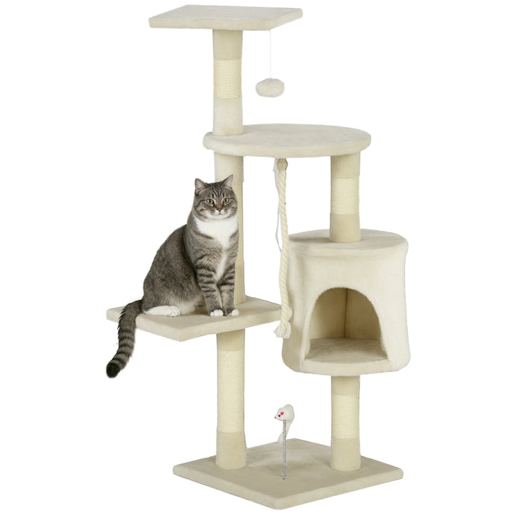PawHut 46" Scratching Cat Tree Multi Level Activity Center Kitty Condo Furniture Post Beige