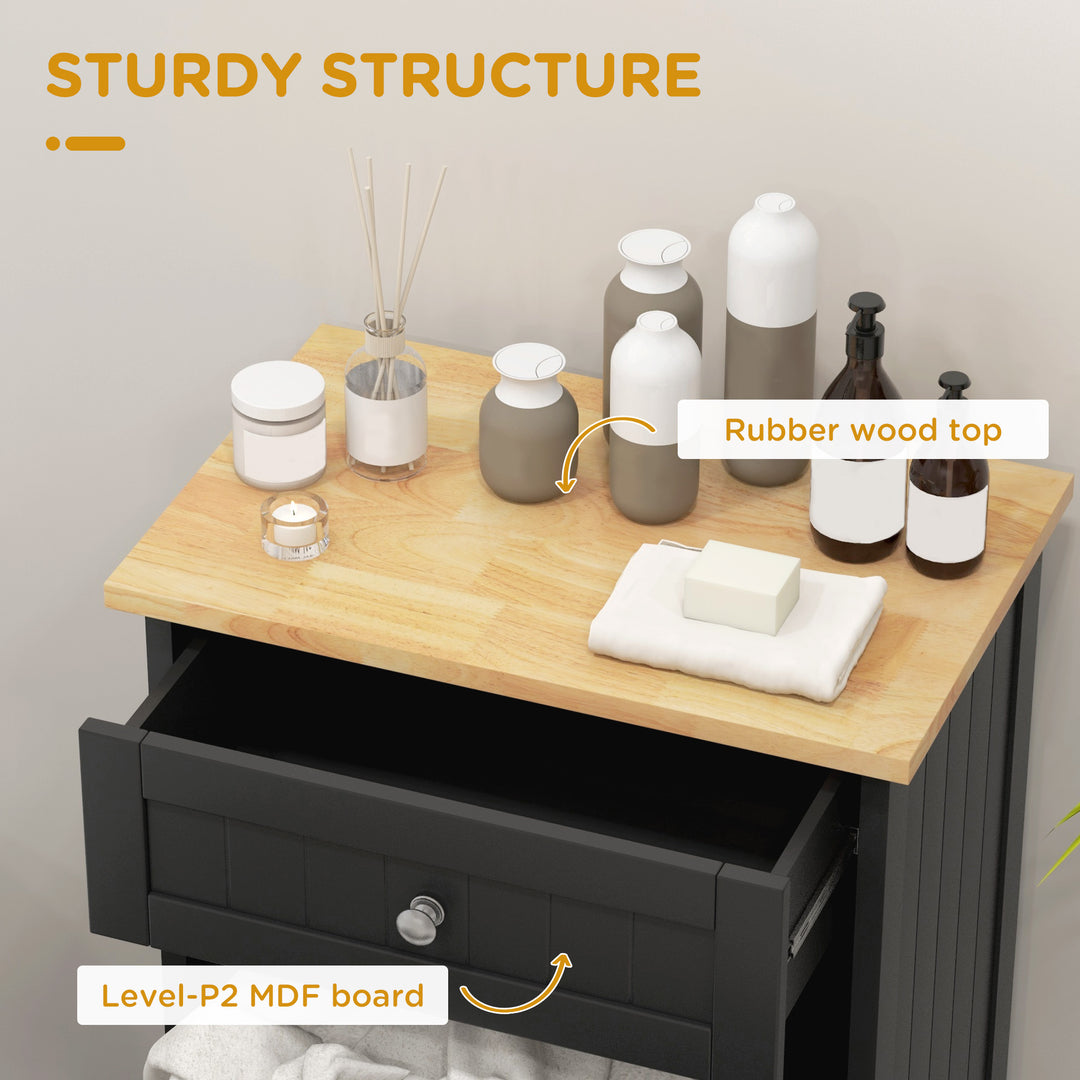 HOMCOM Kitchen Tilt Out Trash Bin Cabinet, Free Standing Recycling Cabinet, Trash Can Holder with Drawer, White