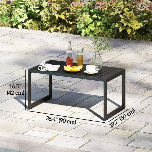 Outsunny Outdoor Coffee Table, Patio Coffee Table with Slatted Tabletop, Adjustable Foot Pads for Garden, Patio, Lawn, Black