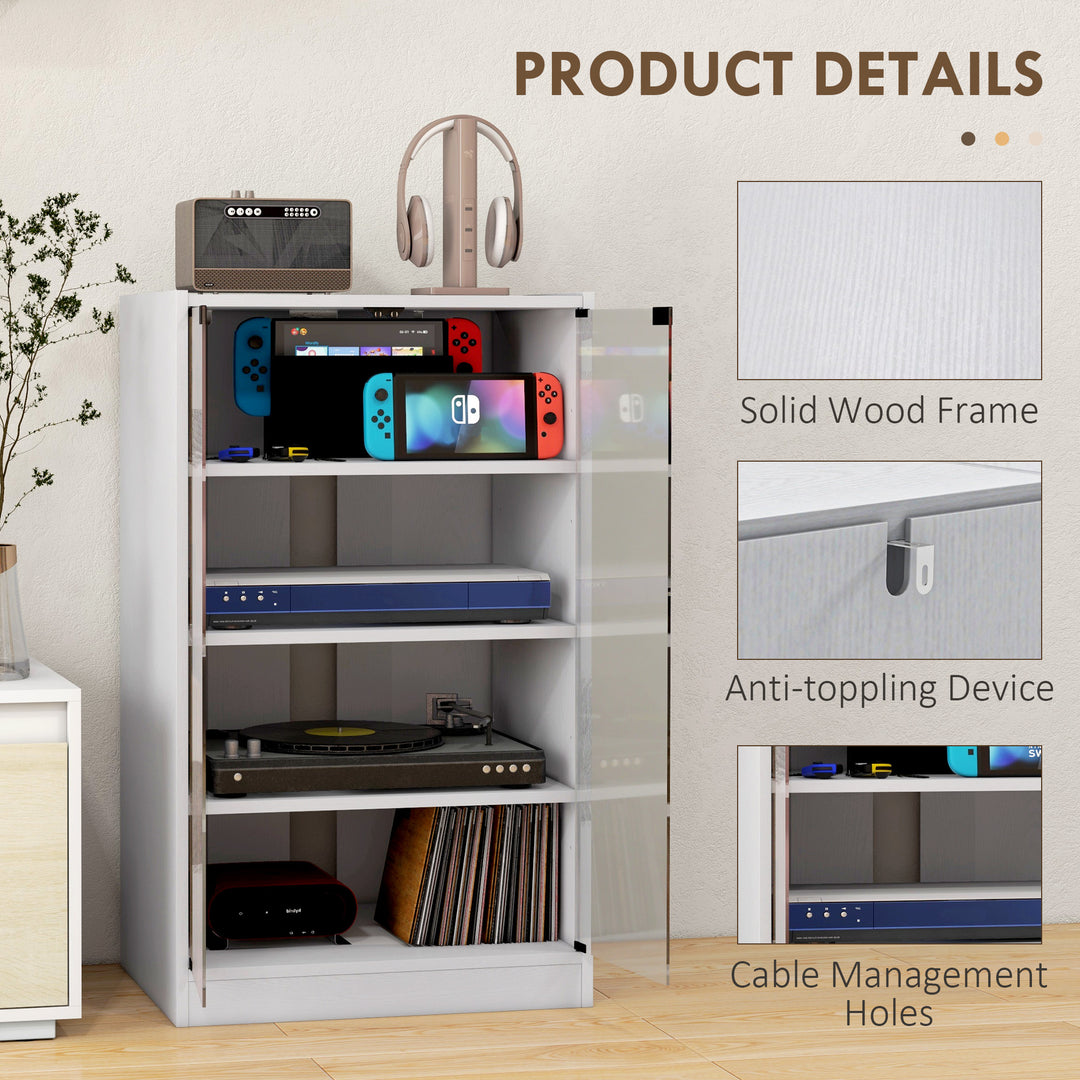 HOMCOM 5-Tier AV Media Stand with Push to Open Glass Doors, Audio-Video Storage Cabinet with Adjustable Shelves for DVD Players, Games Consoles, Routers, Distressed Black