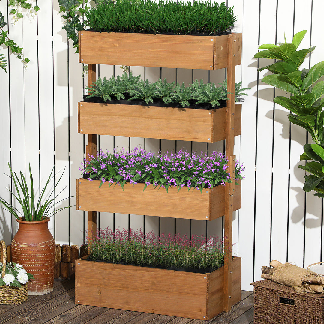Outsunny 4-Tier Raised Garden Bed, Vertical Elevated Planter Rack with Non-woven Fabric, Wooden Raised Planter Boxes for Indoor and Outdoor