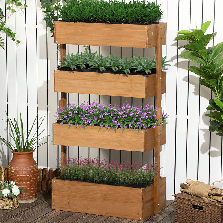 Outsunny 4-Tier Raised Garden Bed, Vertical Elevated Planter Rack with Non-woven Fabric, Wooden Raised Planter Boxes for Indoor and Outdoor