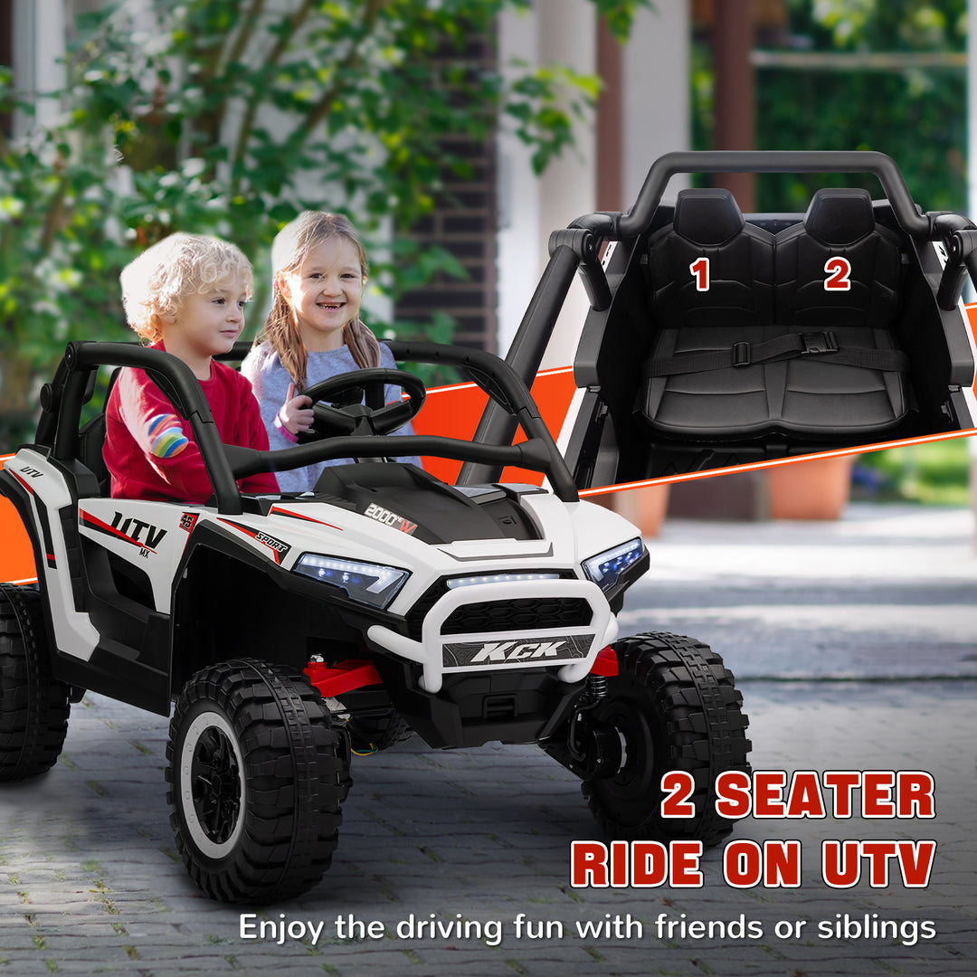 Qaba 2 Seater 24V 7AH Ride on Truck, Electric Car for Kids w/ Spring Suspension, Remote Lights, Horn, Music, Blue