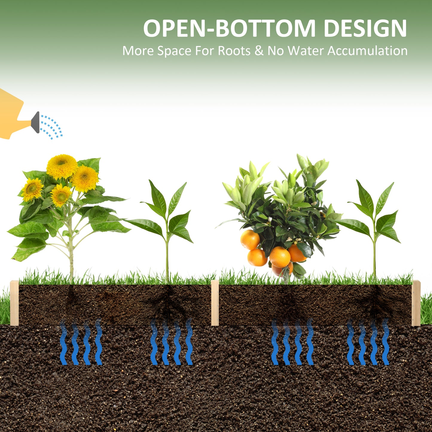 Outsunny 96" x 24" x 10" Wooden Raised Garden Bed with 2 Planter Box and Non-woven Fabric Liner for Backyard, Patio to Grow Vegetables, Herbs, and Flowers, Natural