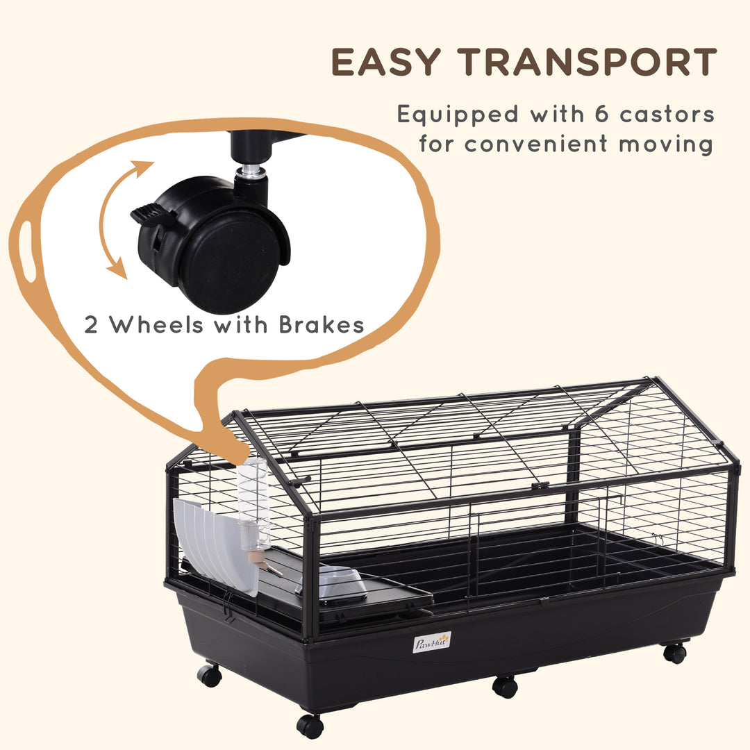 PawHut Metal Small Animal Cage, Rabbit Cage for Guinea Pig Chinchilla Hedgehog Bunny with Removable Wheels and Foldable Detachable Run Fence, 34.6" L x 50.6" W x 22" H