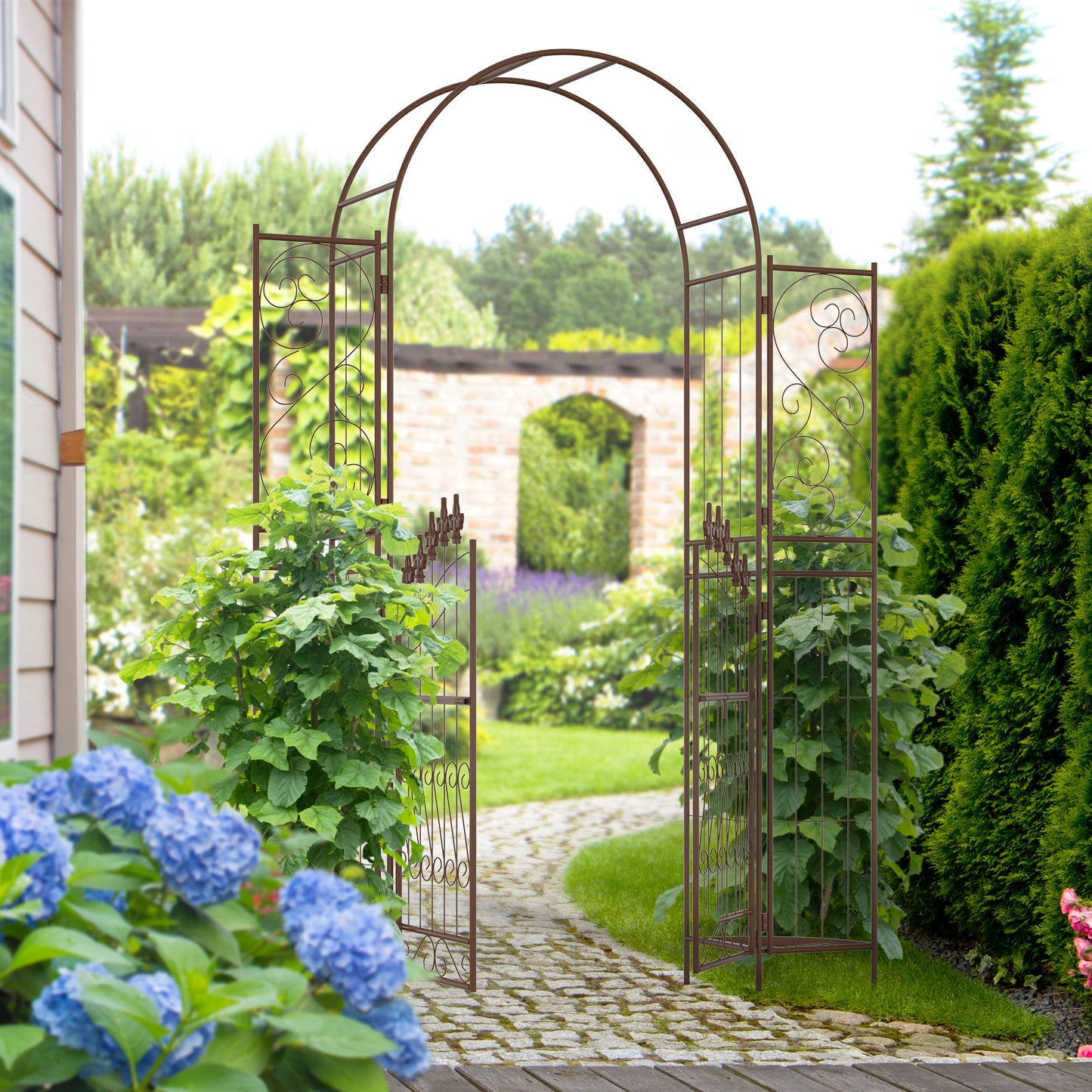 Outsunny 7ft Garden Arch Trellis, Metal Arch, Outdoor Garden Arbor for Climbing Plants, Wedding Decoration