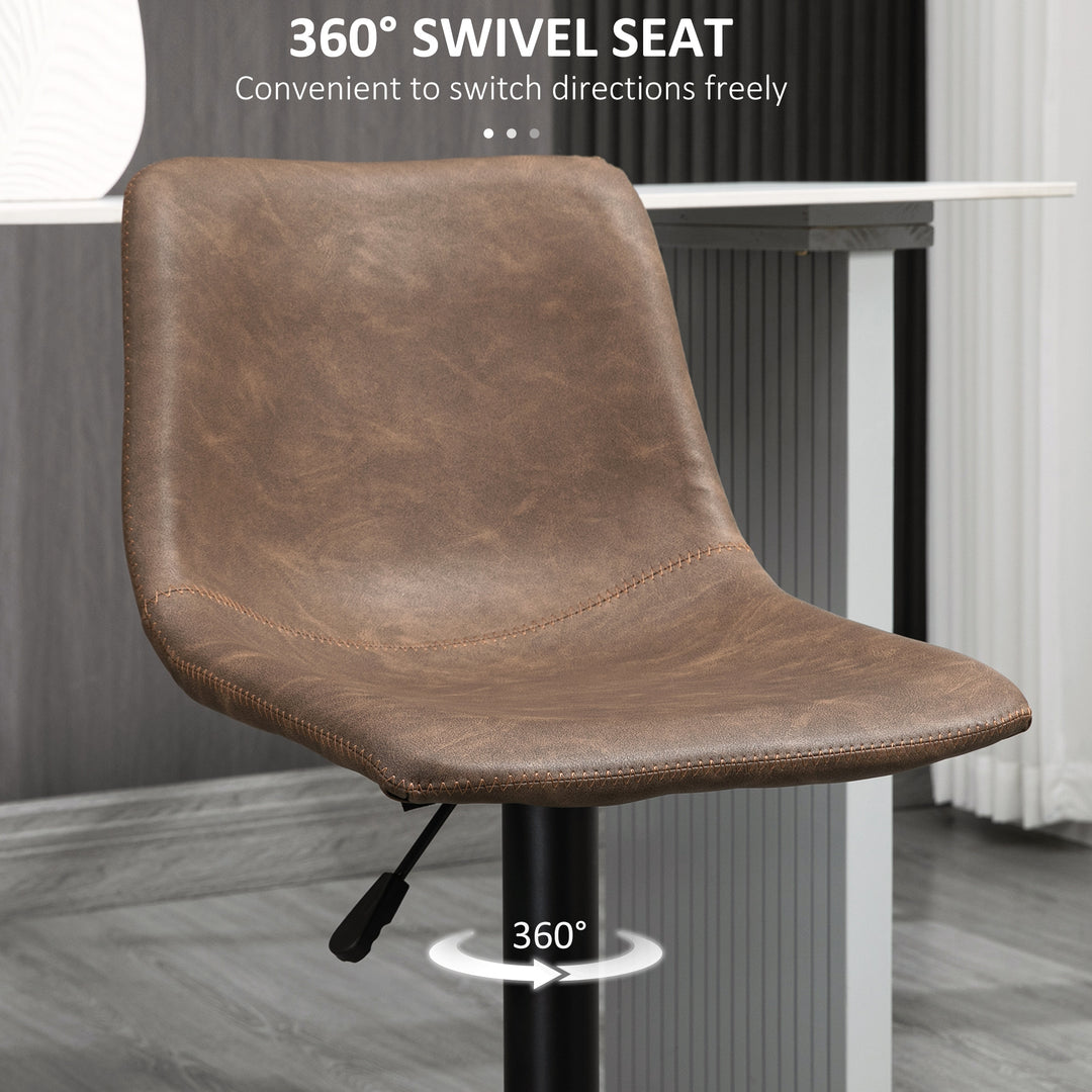 HOMCOM Adjustable Counter Height Bar Stools Set of 2, 360° Swivel Kitchen Counter Stools Dining Chairs with Backs, Vintage Leather, Brown