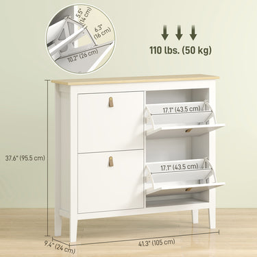 HOMCOM Narrow Shoe Cabinet with 4 Flip Drawers, Adjustable Shelves for Entryway, Holds 12-20 Pairs, White