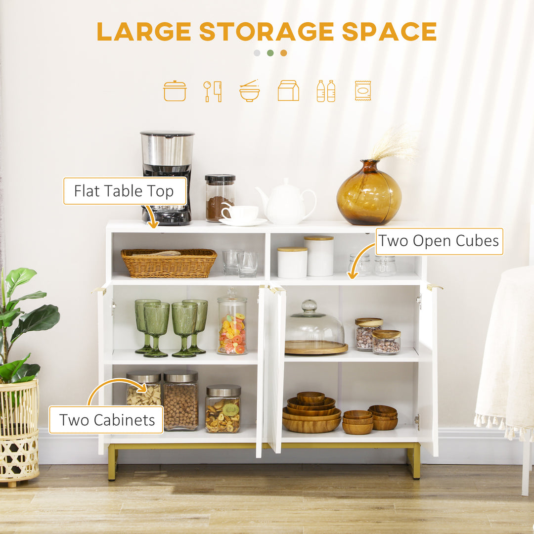 HOMCOM Accent Sideboards, Kitchen Storage Cabinet with 4 Doors, Adjustable Shelves, Metal Base for Living Room, Hallway, White