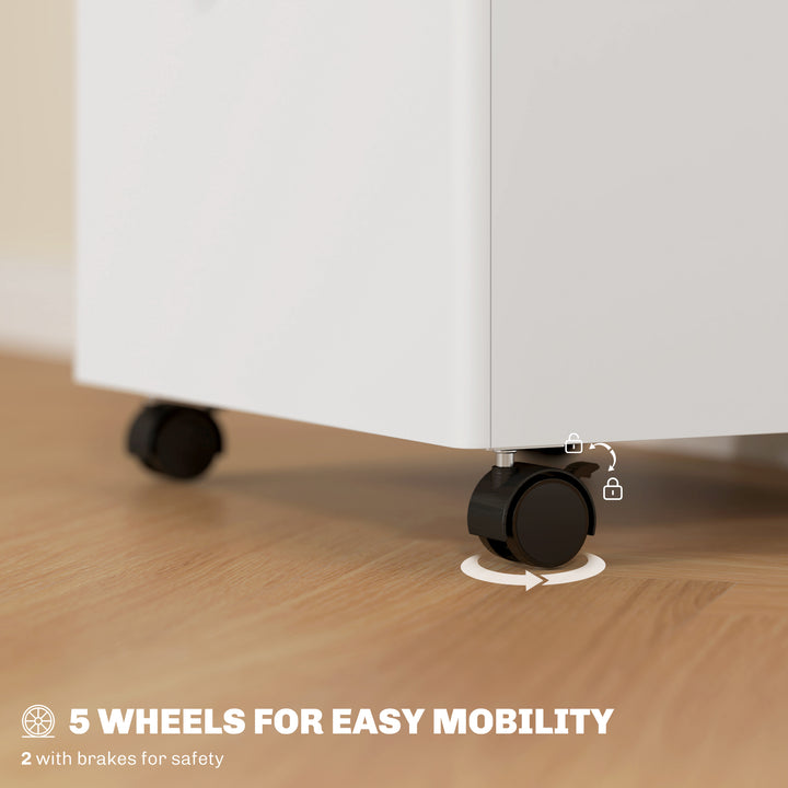 HOMCOM 3-Drawer Small Filing Cabinet with Lock, Vertical Office Storage Cabinet with Wheels for Home Office, Black