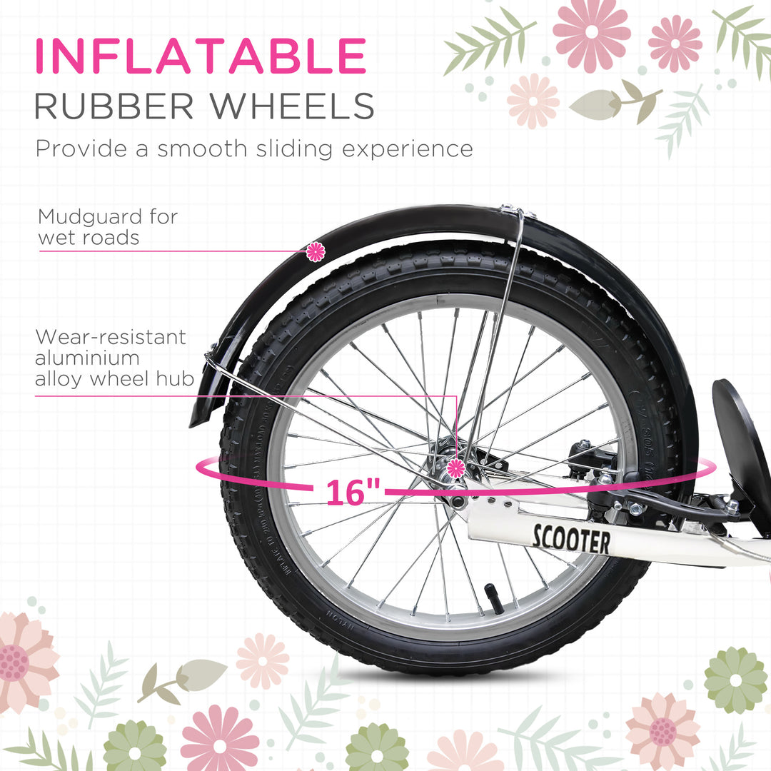 Aosom Kick Scooter with Adjustable Handlebar, Kids Scooter with 2 Brakes Basket Cupholder 16" Inflatable Rubber Tyres Pink