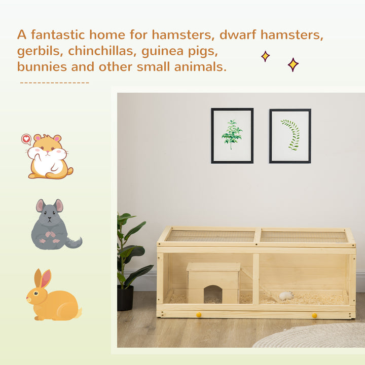 PawHut Small Animals Kit Hutch w/ Sliding Tray, Exercise Play House for Dwarf Hamsters, Gerbils, Chinchillas, Natural Wood