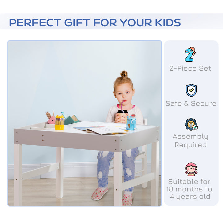 Qaba Lego Table with Storage for Kids, Multi-Usage Kids Table and Chair Set with Building Blocks Desktop, Grey