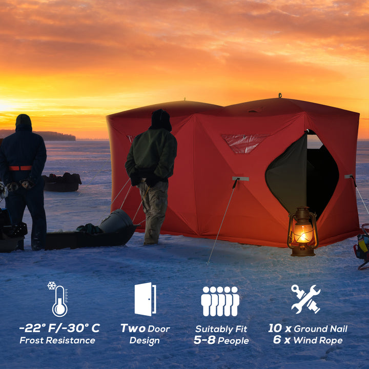 Outsunny 5-8 Person Pop-up Ice Fishing Shelter, Portable Ice Fishing Tent, Black