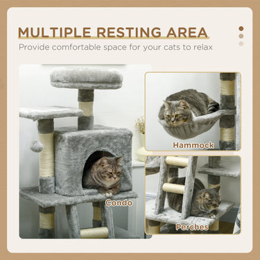 PawHut 49 Inch Large Cat Tree for Indoor Cats, Light Grey