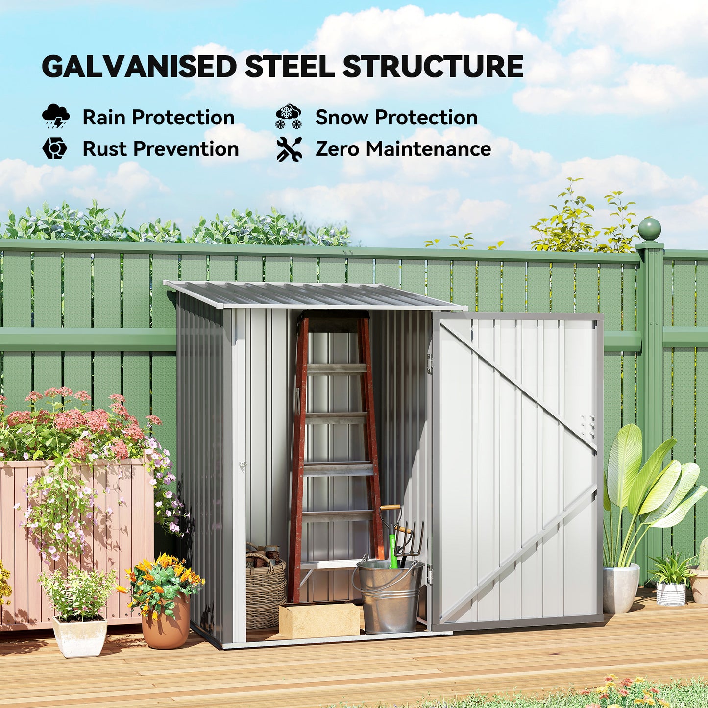 Outsunny 3.3' x 3.4' Lean-to Garden Storage Shed, Outdoor Galvanized Steel Tool House with Lockable Door for Patio Dark Gray