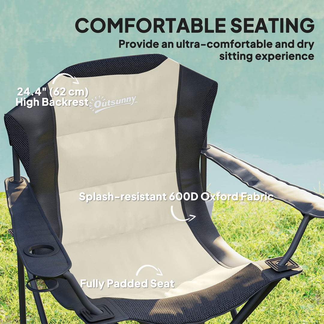 Outsunny 2 Pack Folding Camping Chairs, High Back Folding Chairs w/ Cup Holder, Padded Camping Chairs for Outdoor Events, Yellow