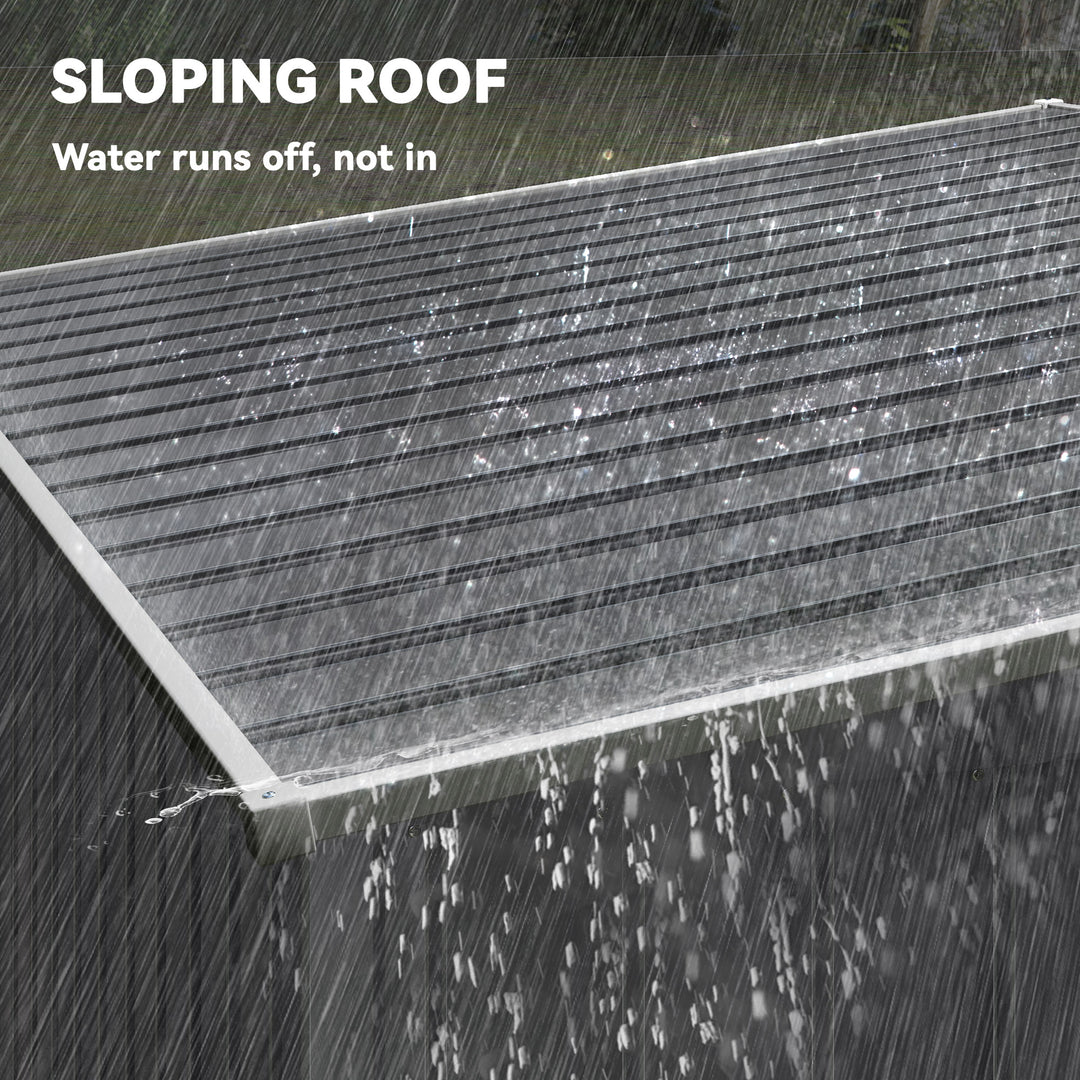 Outsunny 5x7 Garden Shed, Lean-to Metal Storage with Foundation, Sliding Door & 2 Vents for Garden Tools, White