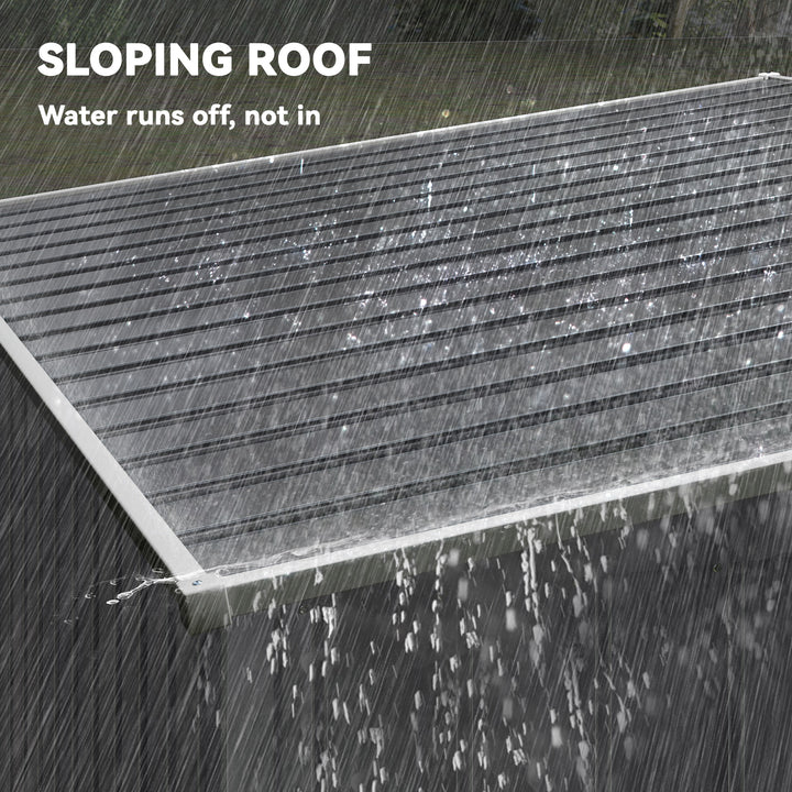 Outsunny 5x7 Garden Shed, Lean-to Metal Storage with Foundation, Sliding Door & 2 Vents for Garden Tools, White