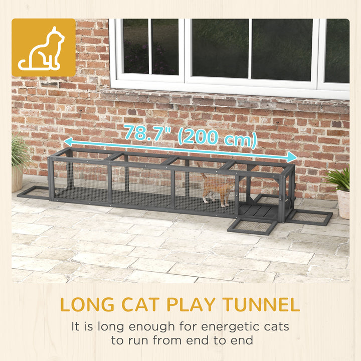 PawHut 79" Long Cat Tunnel, Cat shelter L- Shape with Extendable Design, Cat Enclosure for Indoor/Outdoor Use, Lead Grey