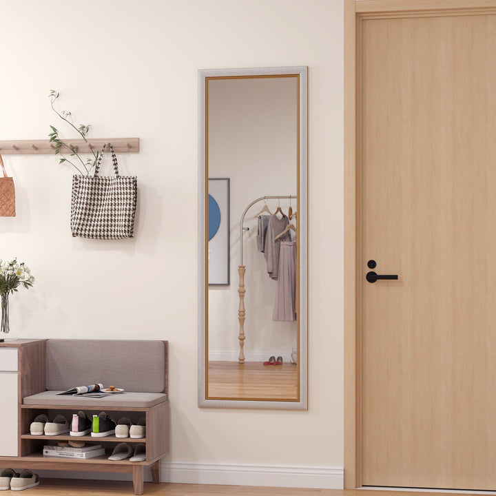 HOMCOM Floor Standing Mirror, Full Body Mirror, Free Standing, Leaning or Wall Mirror with Frame for Bedroom, Silver