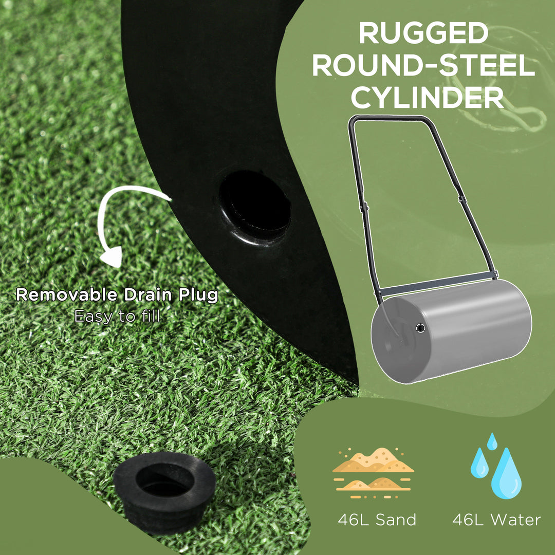 Outsunny 22" Push/Tow Behind Lawn Roller, Heavy Duty Sod Drum Roller Filled with 12 Gal Water/Sand, Grass Flattener for Yard, Patio, Park, Black