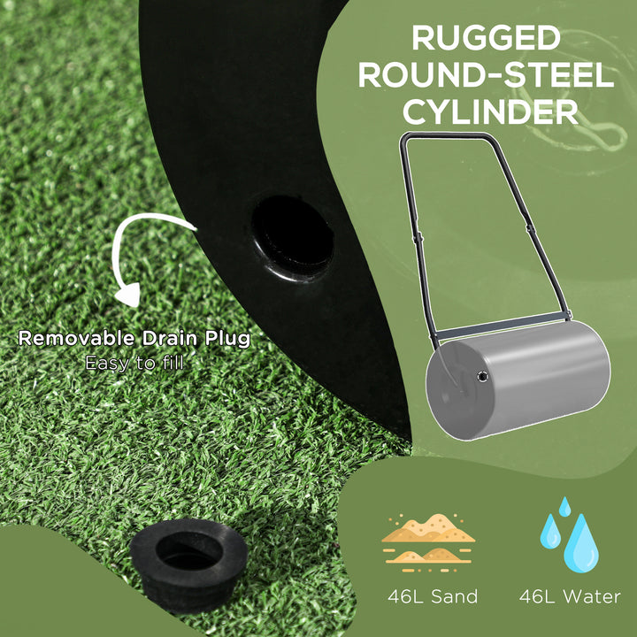 Outsunny 22" Push/Tow Behind Lawn Roller, Heavy Duty Sod Drum Roller Filled with 12 Gal Water/Sand, Grass Flattener for Yard, Patio, Park, Black
