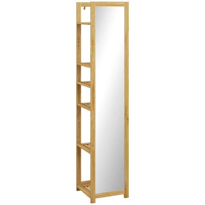 HOMCOM 66" x 14" Standing Mirror with 6-Tier Shelf, Floor Mirror Full Body Mirror for Bathroom, Living Room, Nature Wood