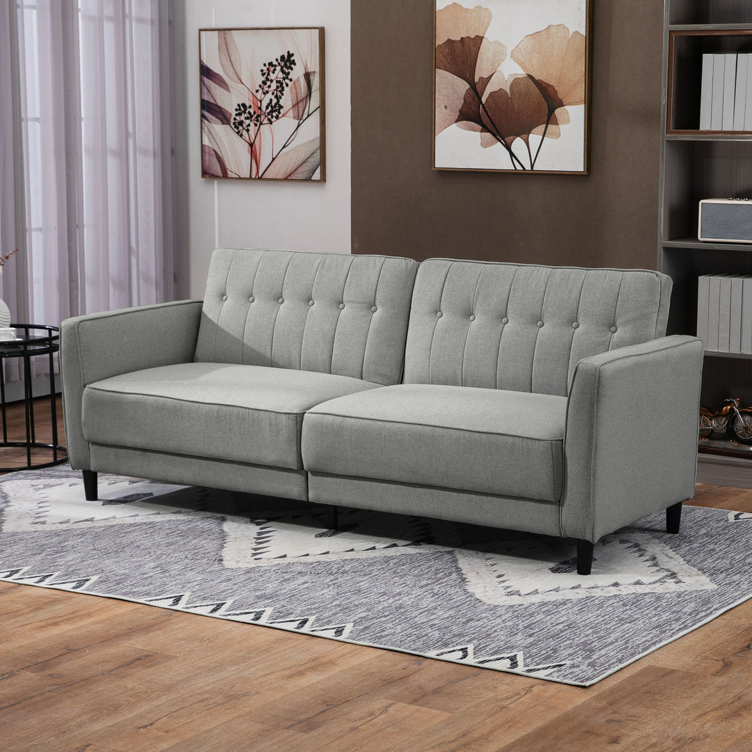 HOMCOM Convertible Bed with Couch, Button Tufted Fabric Sofa Bed with Adjustable Back for Living Room, Charcoal Grey