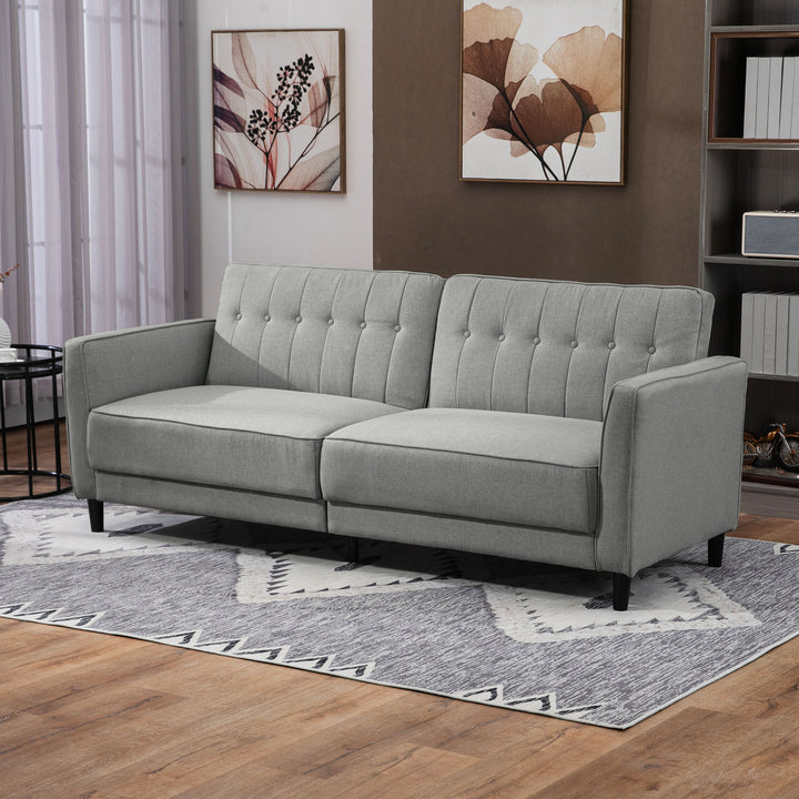 HOMCOM Convertible Bed with Couch, Button Tufted Fabric Sofa Bed with Adjustable Back for Living Room, Charcoal Grey