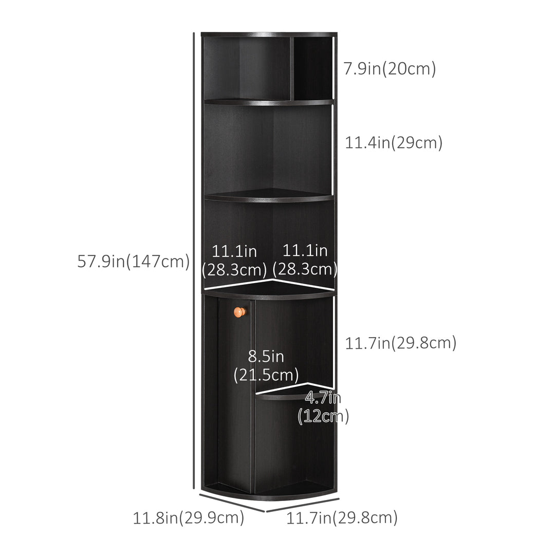 HOMCOM 5-Tier Corner Bookcase, Storage Bookshelf, Freestanding Display Shelves with Open Compartments and Cabinet for Home Office, Living Room, Study, White