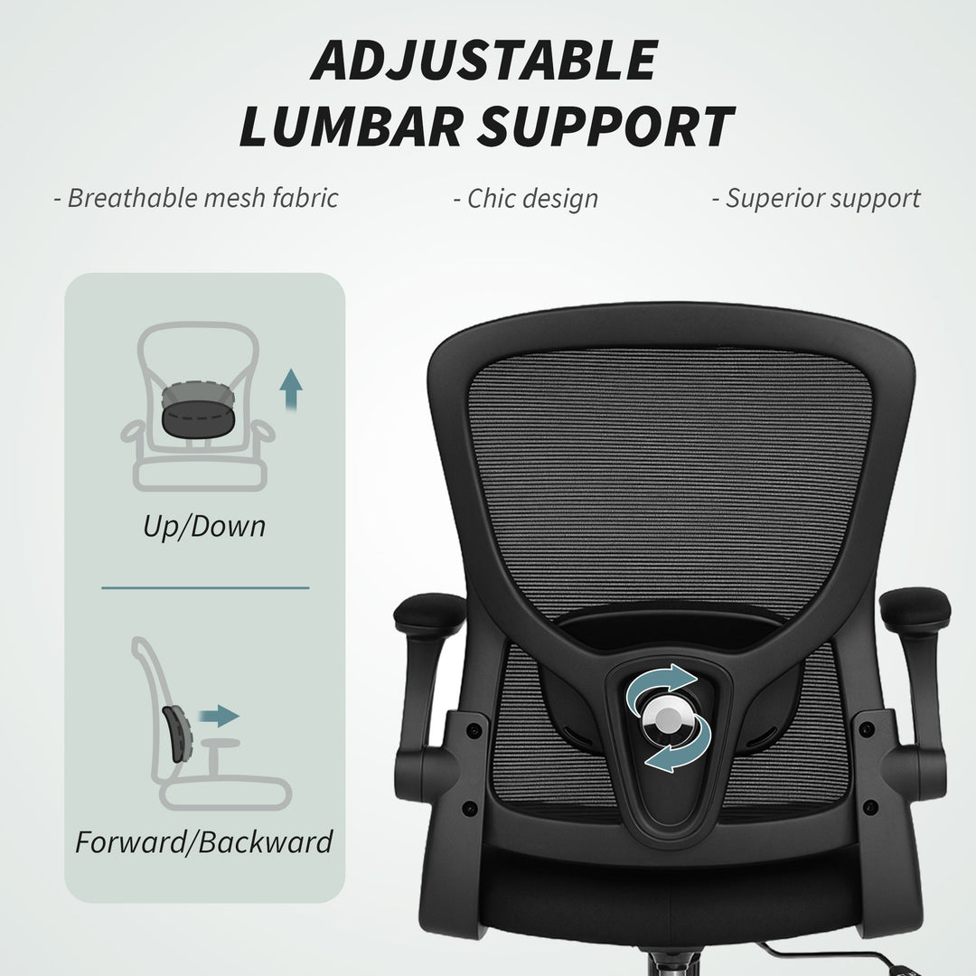 HOMCOM Ergonomic Mesh Office Chair with 4D Lumbar Support, Swivel Desk Chair with Flip-up Armrests, Tilt Function, Grey