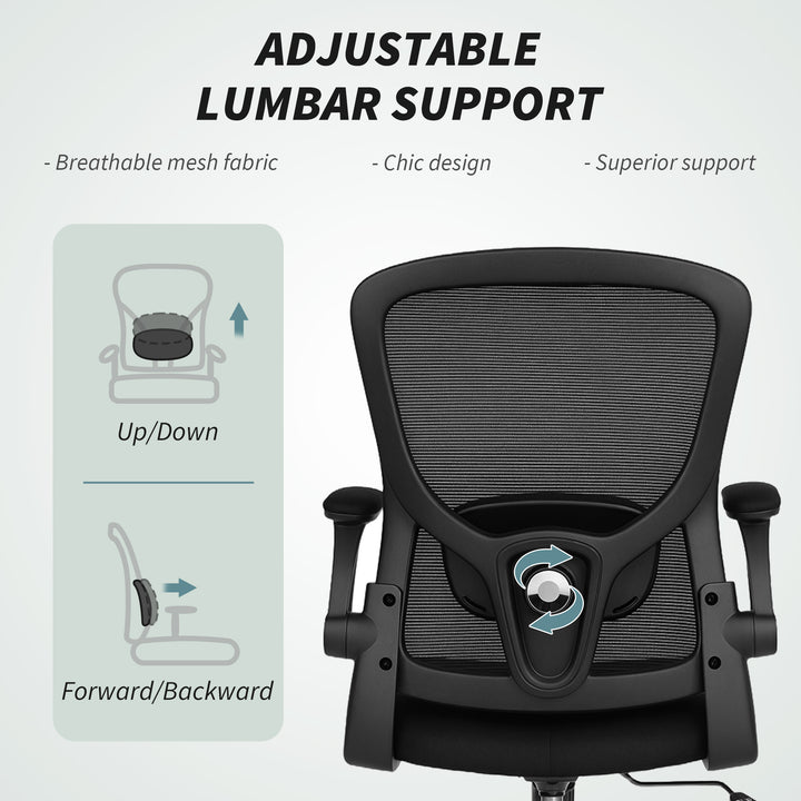 HOMCOM Ergonomic Mesh Office Chair with 4D Lumbar Support, Swivel Desk Chair with Flip-up Armrests, Tilt Function, Grey