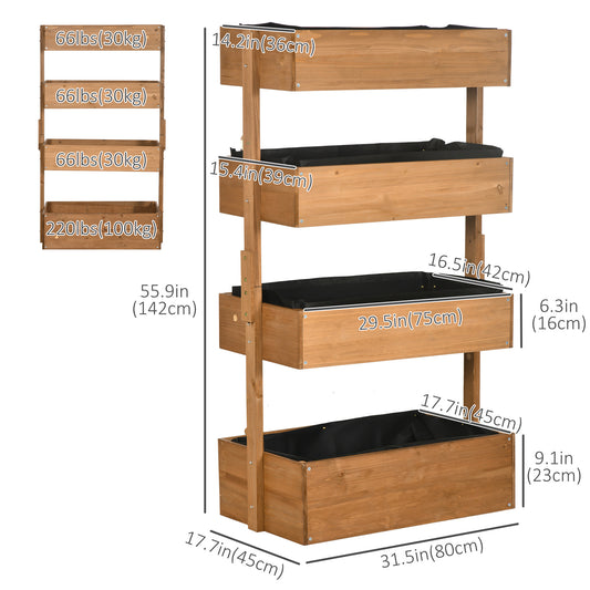 Outsunny 4-Tier Raised Garden Bed, Vertical Elevated Planter Rack with Non-woven Fabric, Wooden Raised Planter Boxes for Indoor and Outdoor