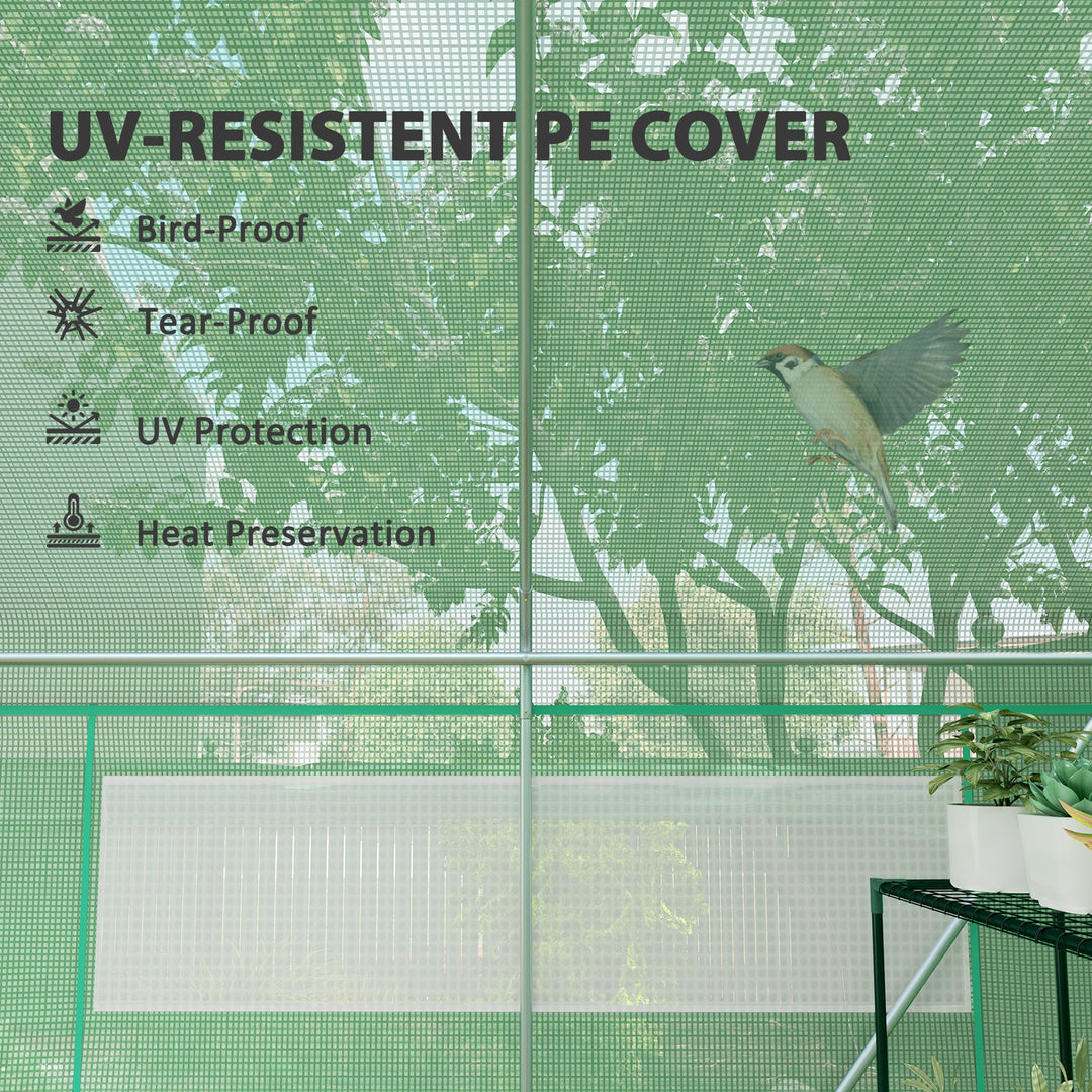 Outsunny 19.5' x 10' x 7.5' Walk-in Tunnel Greenhouse with 3 Roll-Up Doors and Large Mesh Windows, Outdoor Green House, Plant Hot House Tent with Galvanized Steel Frame, Green