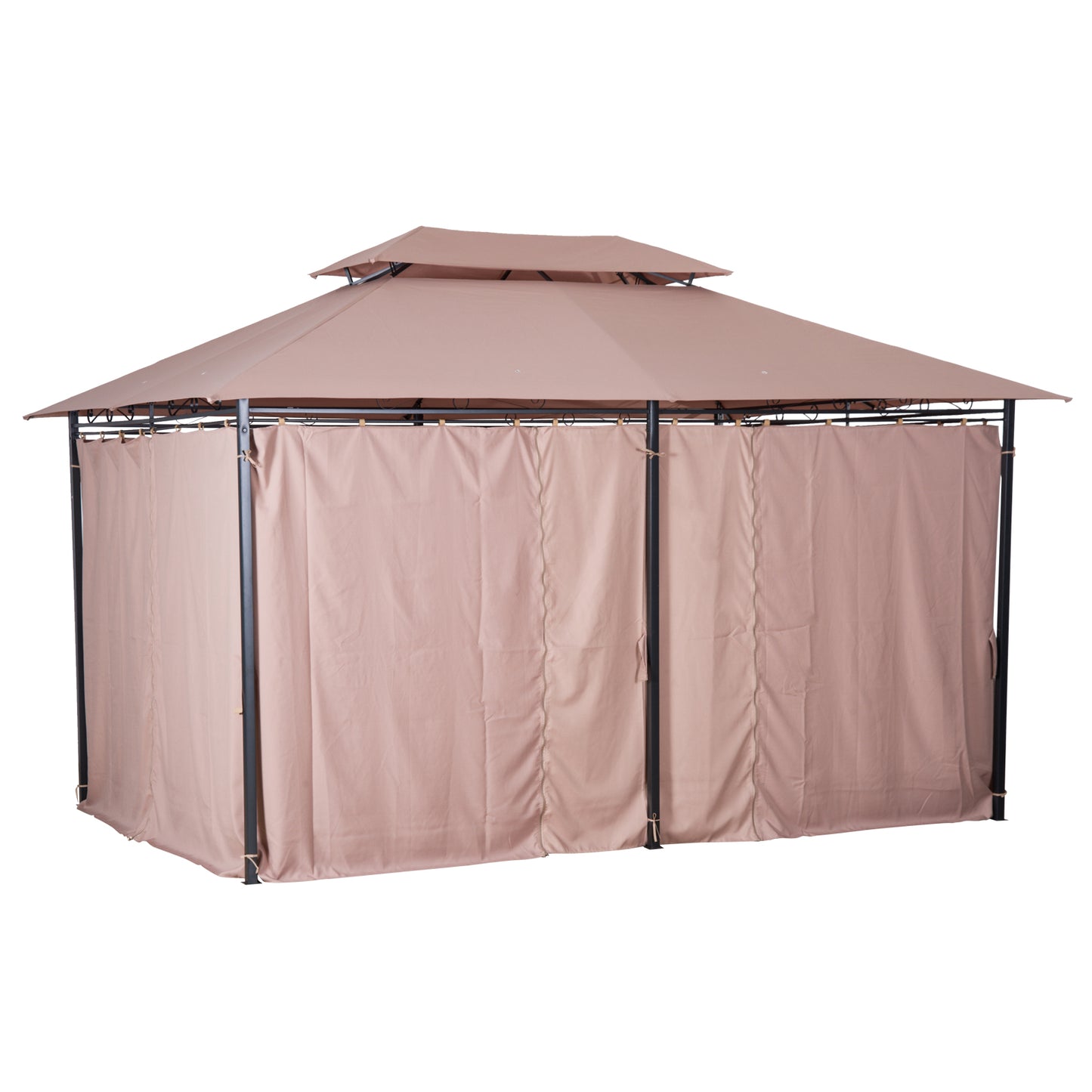 Outsunny 10' x 13' Patio Gazebo, Outdoor 2-Tiers Garden Canopy Yard Sunshade Shelter with Curtains, Khaki