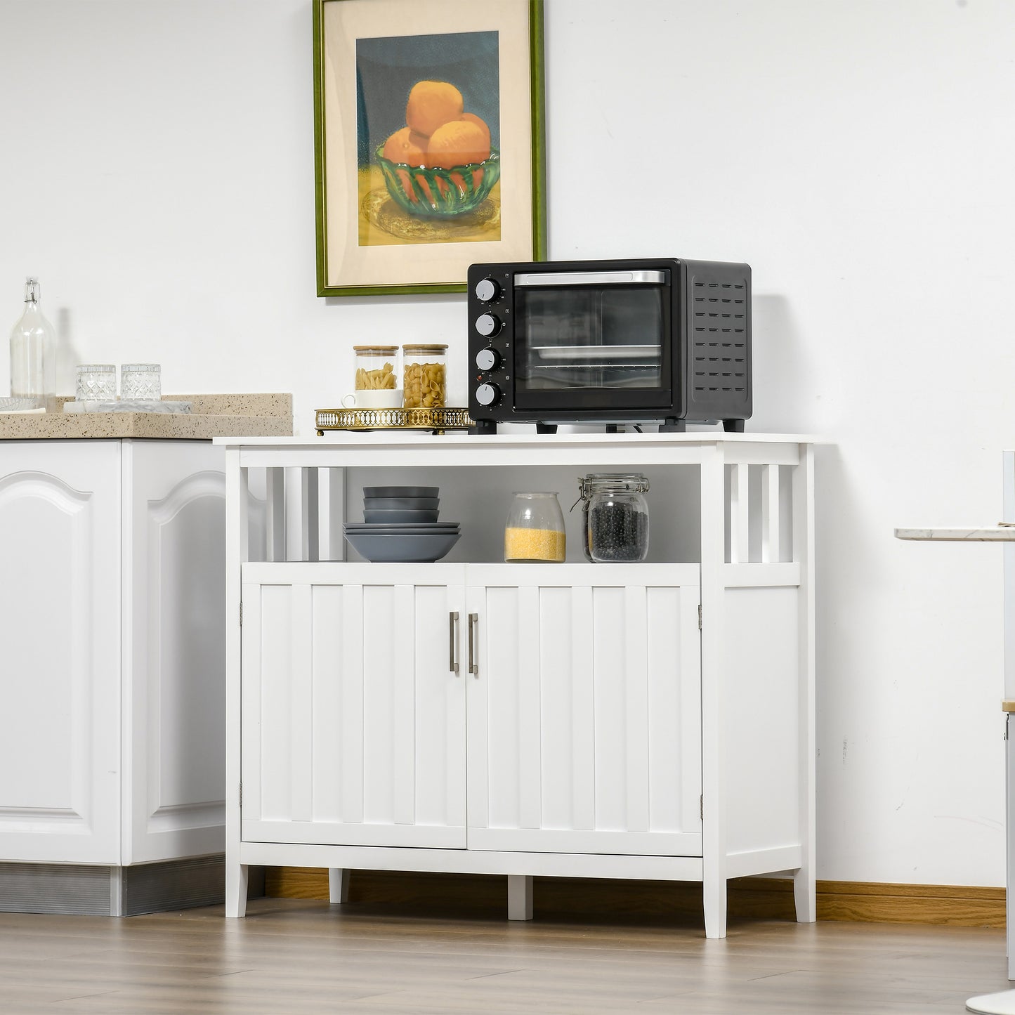 HOMCOM Sideboard Buffet Server Storage Cabinet Console Table with 2 Doors and Adjustable Shelves for Kitchen & Dining Room, White