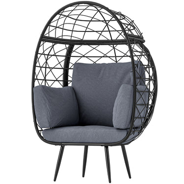 Outsunny Rattan Egg Chair, Indoor Outdoor Lounger with Cushions and Cup Holder for Backyard, Garden, Lawn, Living Room, Grey