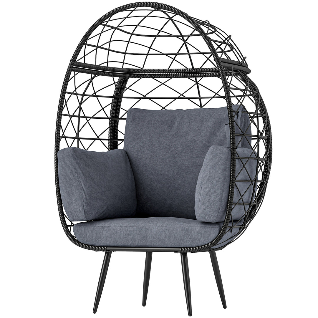 Outsunny Rattan Egg Chair, Indoor Outdoor Lounger with Cushions and Cup Holder for Backyard, Garden, Lawn, Living Room, Grey
